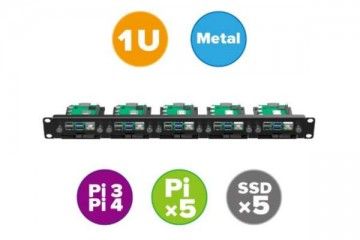 ohišja RASPBERRY PI UCTRONICS 19' 1U Raspberry Pi Rackmount, SSD Bracket for Any 2.5' SSDs, Hold Up to 5 Raspberry Pi 4B Boards, Front-Removable with Captive Screws, Arducam U6264