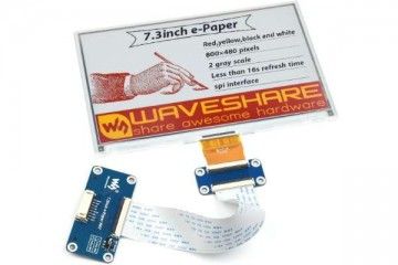 e-paper WAVESHARE 7.3inch e-Paper HAT (G), 800 × 480, Red/Yellow/Black/White, Waveshare 22772
