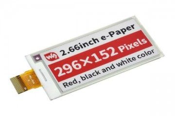 e-paper WAVESHARE 2.66inch E-Paper (B) E-Ink Raw Display, 296×152, Red / Black / White, SPI, Without PCB, Waveshare 18890