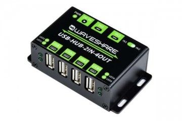  WAVESHARE Industrial Grade USB HUB, Extending 4x USB 2.0 Ports, Switchable Dual Hosts, Waveshare 21605