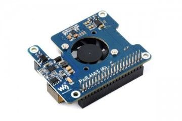 HATs WAVESHARE Power Over Ethernet HAT (F) For Raspberry Pi 5, High Power, Onboard Cooling Fan, With Metal Heatsink, Supports 802.3af/at network standard, Waveshare 26399