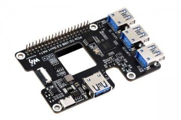 HATs WAVESHARE PCIe To USB 3.2 Gen1 HAT for Raspberry Pi 5, PCIe to USB HUB, 4x High Speed USB Ports, driver-free, plug and play, HAT + Standard, Waveshare 26847