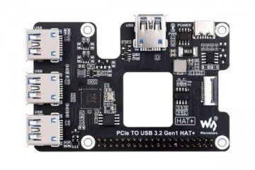 HATs WAVESHARE PCIe To USB 3.2 Gen1 HAT for Raspberry Pi 5, PCIe to USB HUB, 4x High Speed USB Ports, driver-free, plug and play, HAT + Standard, Waveshare 26847