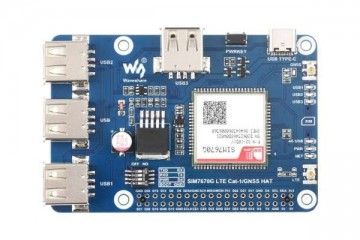 HATs WAVESHARE Cat-1/GNSS HAT for Raspberry Pi, Based On SIM7670G module, Global Multi-band LTE 4G Cat-1 support, GNSS positioning, 3x USB 2.0 extended ports, Waveshare 26861