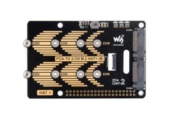 HATs WAVESHARE PCIe To 2-Ch M.2 Adapter Type B for Raspberry Pi 5, Compatible with 2280 / 2260 / 2242 / 2230 size NVMe Protocol M.2 SSD, Raspberry Pi 5 NVMe HAT, Waveshare 27710
