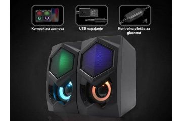 zvočniki EWENT Zvočniki Ewent 2.0, 6W RMS, RGB, nadzor glasnosti, USB napajanje, črni EW3524