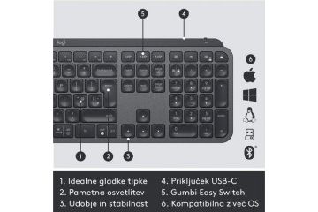 tipkovnice LOGITECH Tipkovnica Logitech MX Keys Plus, grafitna barva, SLO g.