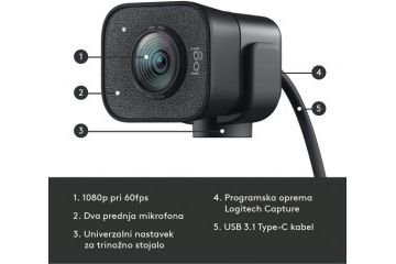 kamere LOGITECH Spletna kamera Logitech StreamCam, grafitna barva, USB-C